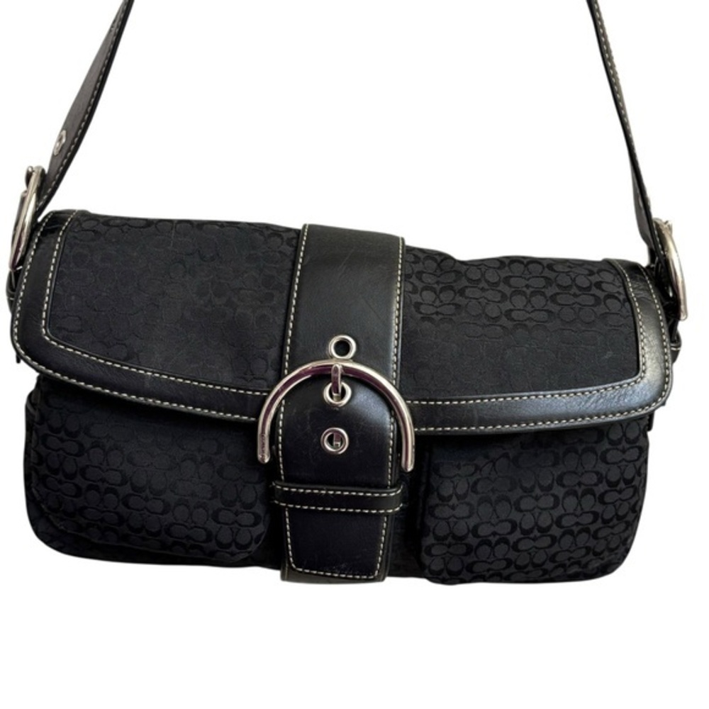 Coach 1463 black signature leather vintage y2k double pocket soho bag